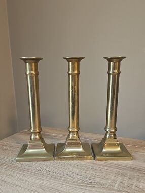 Brass Column Candlestick Set - Gold Finish